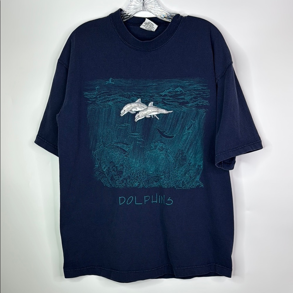 Vintage Signal Sports Dolphins Navy Blue Tshirt Size XL